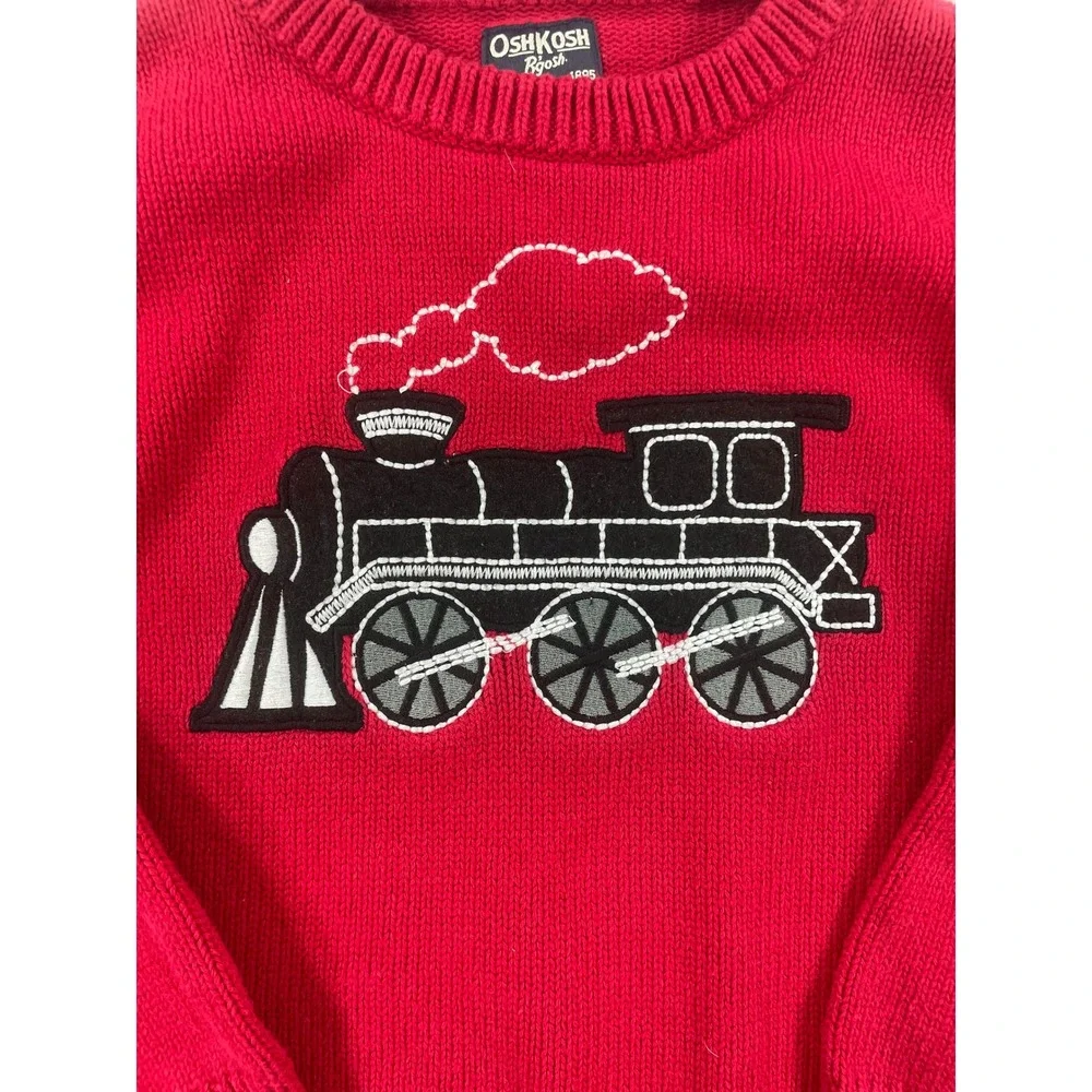 OshKosh B'gosh Boys Red Cotton Knit Sweater Red Size 6 Steam Engine Pullover